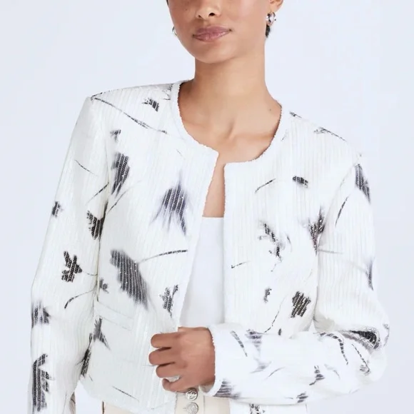 Derek Lam 10 Crosby Cameron Cotton Sequin Jacket, White/Black Multi, Size 10 NWT - Picture 2 of 9